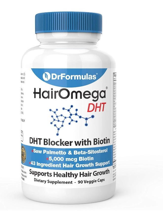 DrFormulas DHT Blocker for Men and Women | HairOmega Advanced Hair Growth Supplements with Biotin 5000 mcg | Hair Loss Vitamins Pills, 45 Day Supply - Image 1